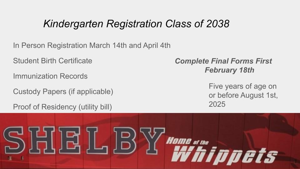 Shelby City Schools kindergarten registration details 2025-2026