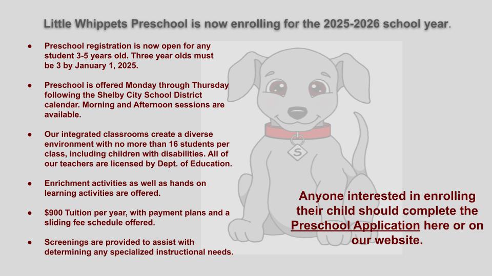 Shelby City Schools preschool registration details 2025-2025